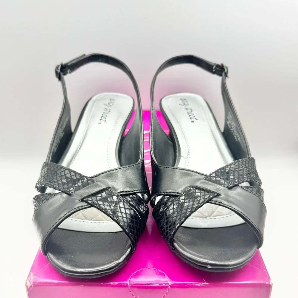 Easy Street Ariel Black Snake Sling Back Block Heels 7.5 WIDE - Picture 3 of 9